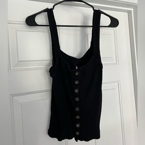 Free People NWOT Ribbed Cropped Tank Top With Buttons Black